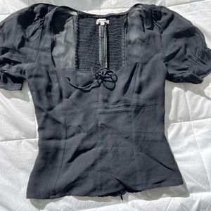 Reformation Puff Sleeve Black Blouse size 2